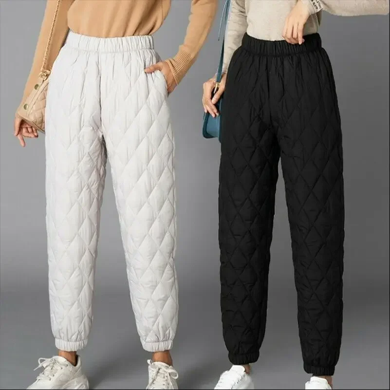 

Women Winter Warm Down Cotton Pants Padded Quilted Trousers Elastic Waist Casual Trousers Z888