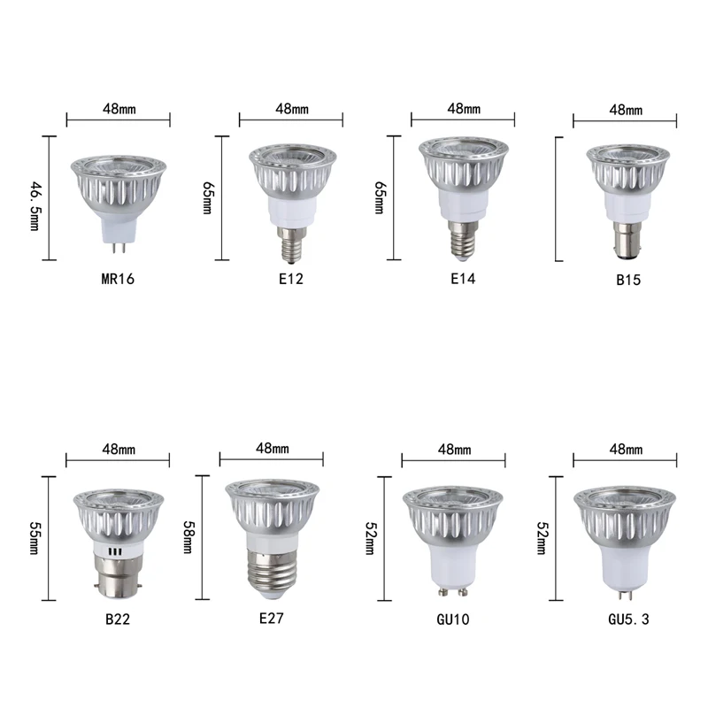 10Pcs/Lot Lampada Led MR16 E27 E12 E14 GU10 COB 5W Led Cob Spotlight Warm Cool White MR16 12V Bulb Lamp GU 5.3 110V 220V