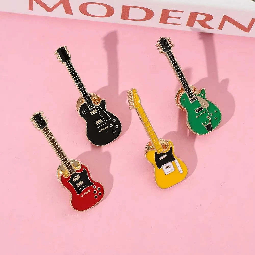 Vintage Metal Enamel Guitar Brooch for Men Women Musical Instrument Electric Guitar Badges Pins Fashion Jewelry GiftVintage Meta - view 4