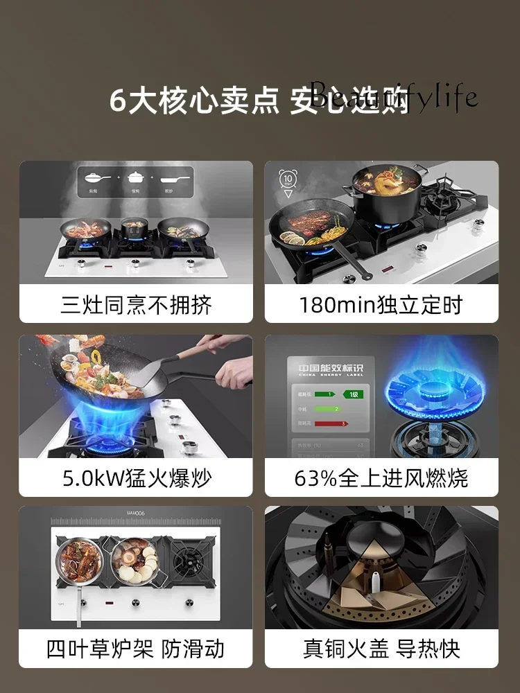 Frequency Conversion Range Hood Gas Stove Suit Household Top Suction White Kitchen Ventilator and Cooking Stove