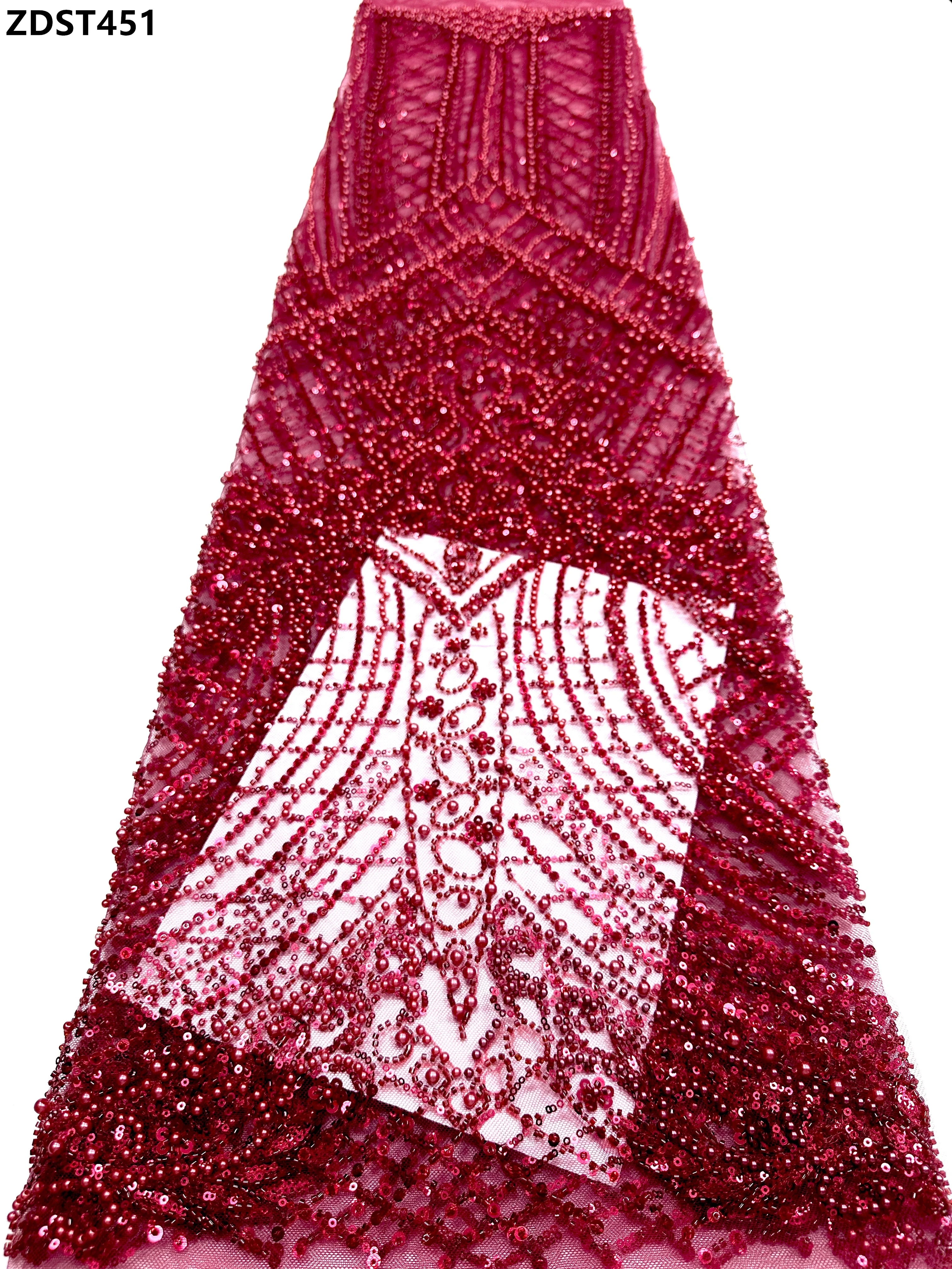 Bridal French Net Lace Fabric with European Beads Sequins Nigerian Style African Groom Mesh Tulle for Women's Dresses