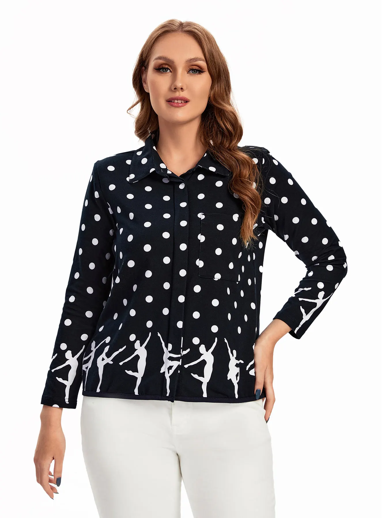 Damska koszula plus size, tkana, modna na wiosnę i jesień.