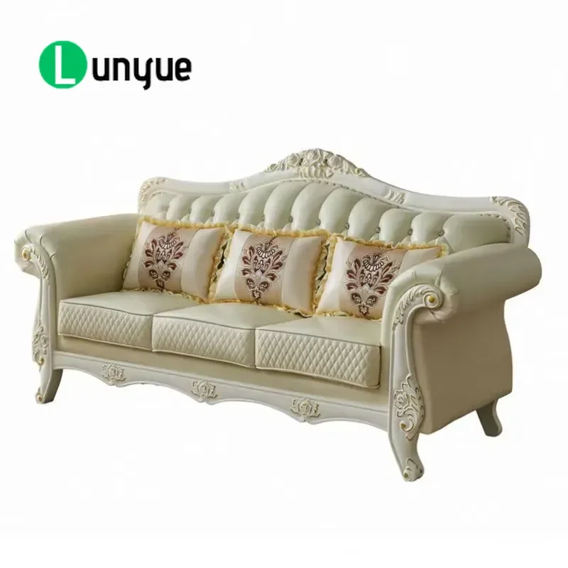 Luxury European Style Leather Sofa Classic Wood Carving Elegant Living Room Furniture High End Comfortable Seating for Home