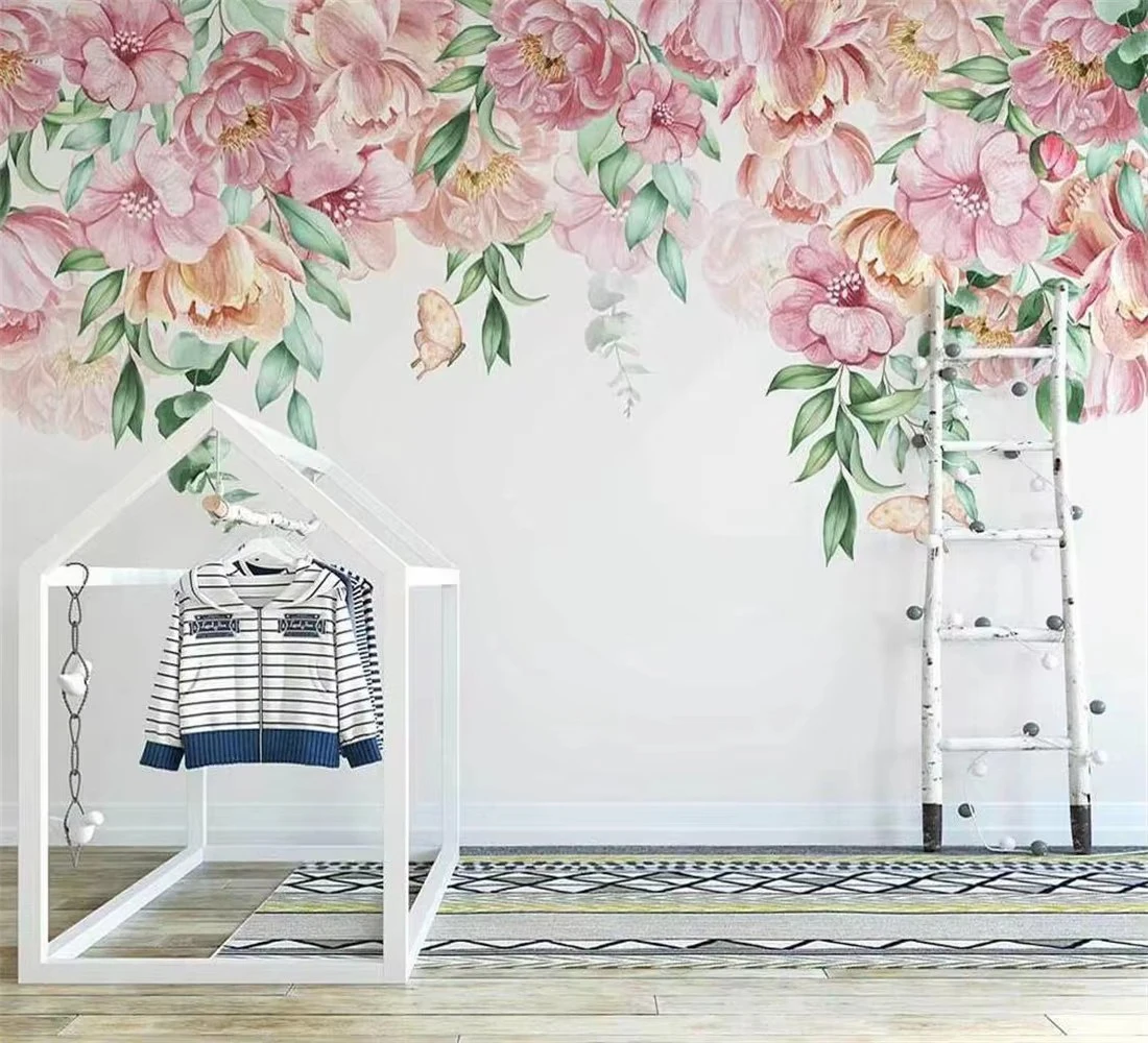 Custom size mural fashion 3d hand-painted romantic rose butterfly interior background wall murals 3d wallpaper decoration photo