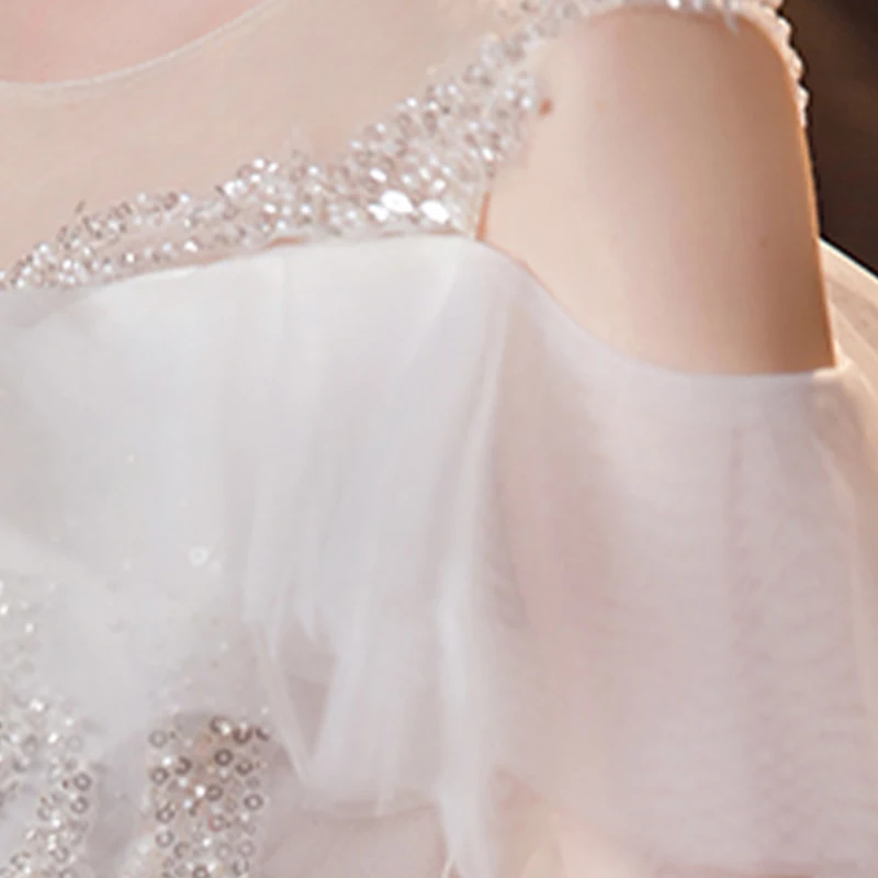 Robe de mariée personnalisée, col rond, manches courtes, paillettes, Tulle blanc, grande taille, longueur au sol, robe de mariée pour femmes