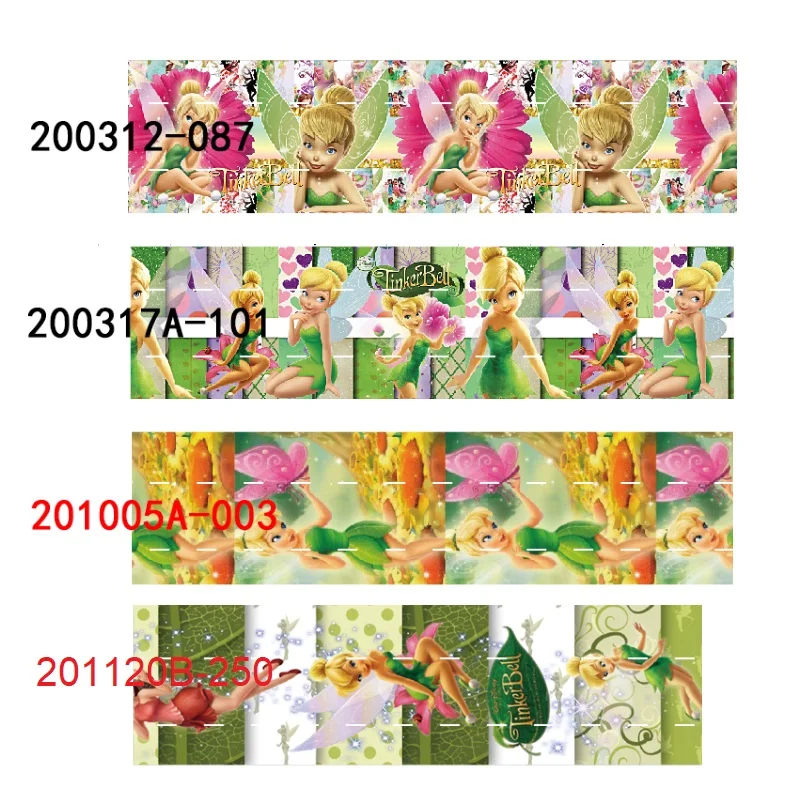 Disney Cartoon Grosgrain Ribbon, TinkerBell Character for Hairbows, DIY Craft Supplies, Handmade Materials, 38mm, 10Yards