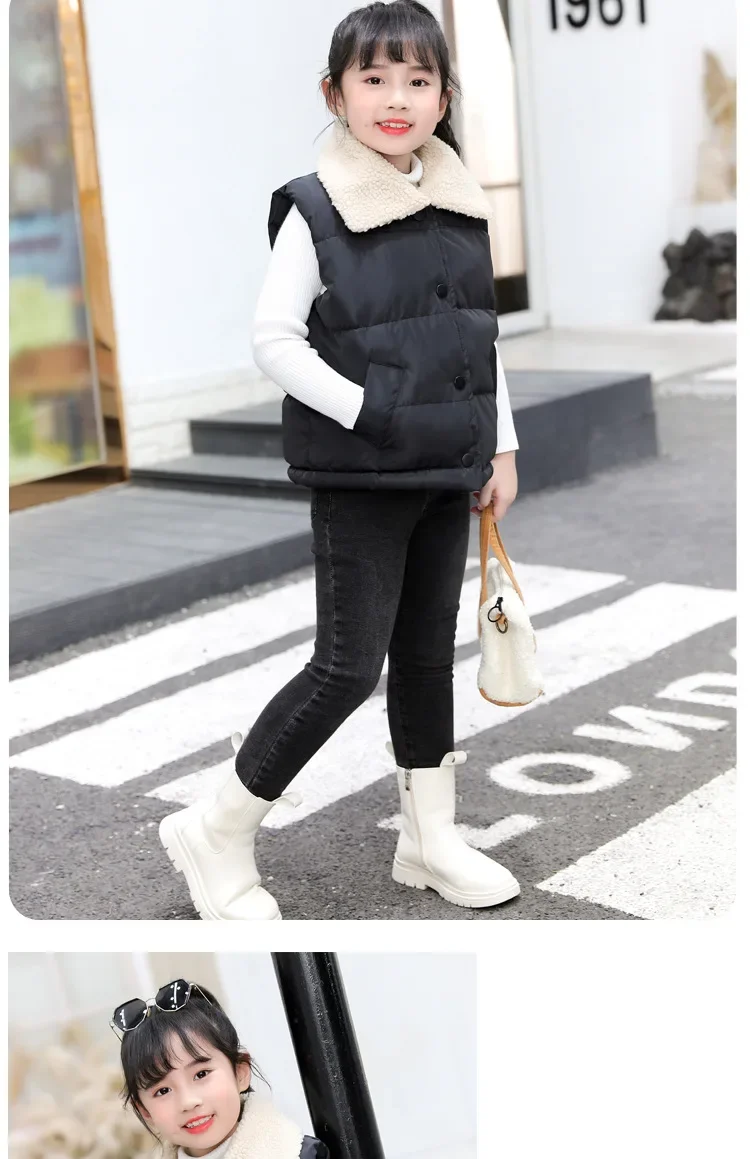 Baby-Weste Kinder-Oberteil Herbst Winter Einfarbig Lammfleece Dicke Baumwolle Ärmellose Weste Kleinkind Baumwolljacke dicke Ärmellose Weste – Detail 10