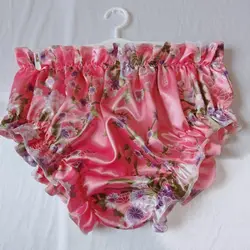 Waist65-100cm Glossy Floral Ruffles Lingerie Panties Women Men Plus Size Underwear Sexy Briefs
