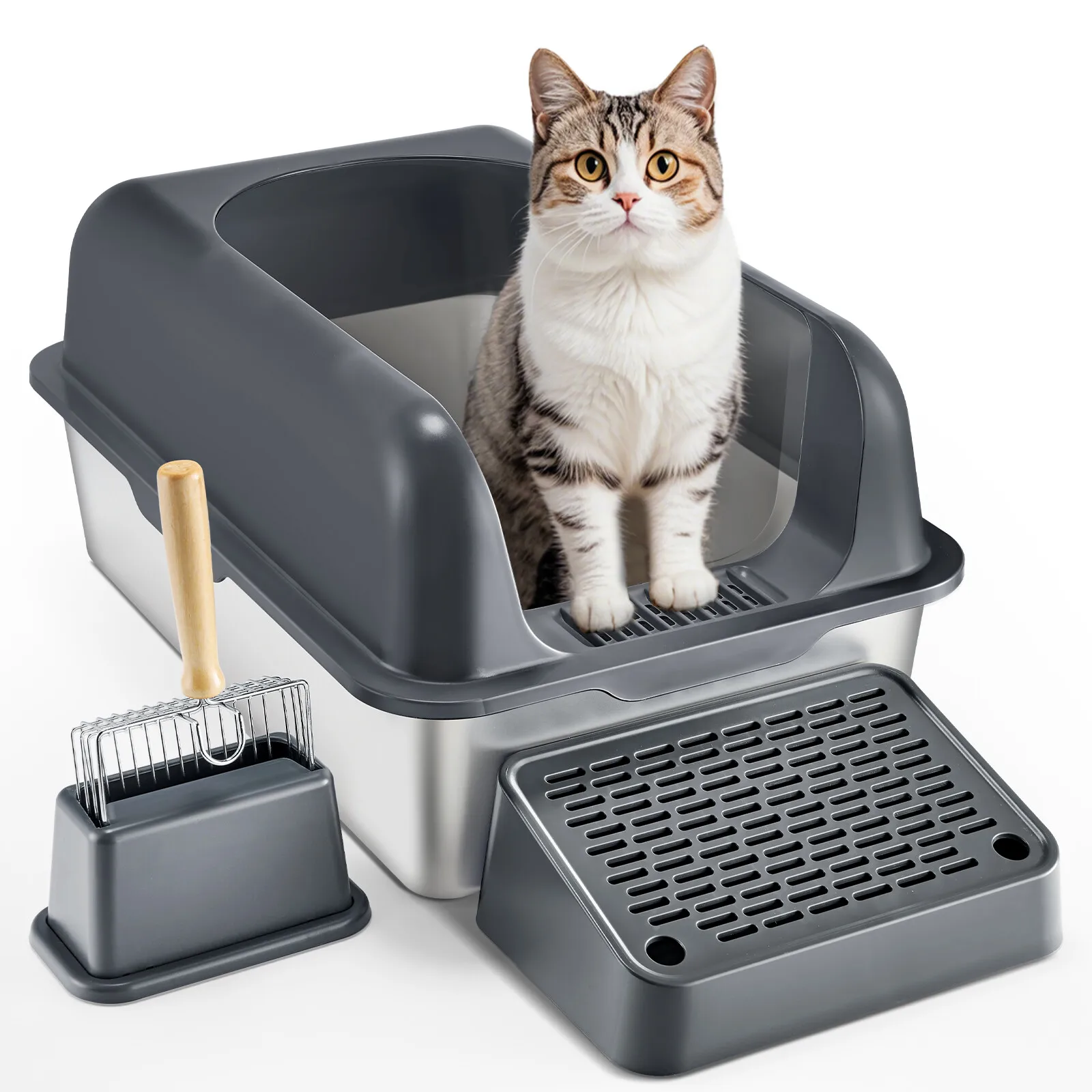 

6 in Deep Cat Litter Box Odor-Free Litter Box with Filtering Foot Board