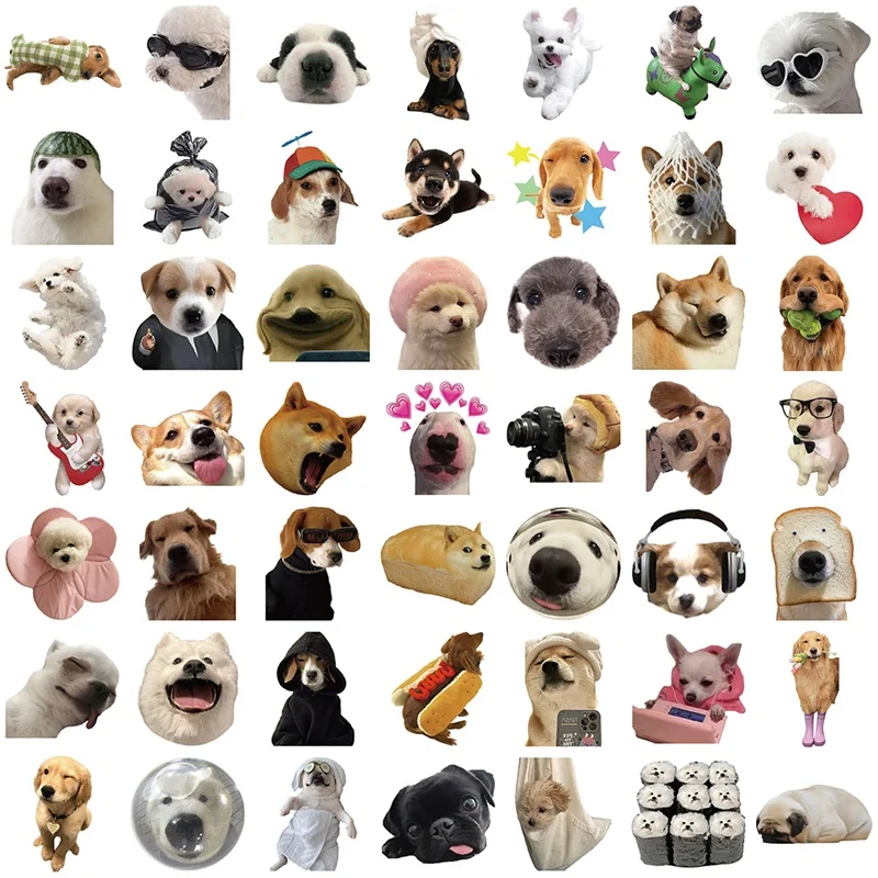 10/30/50PCS Kawaii Happy Dog Sticky PVC Sticker Aesthetic DIY Decoration Scrapbooking Hand Accounting Supplies
