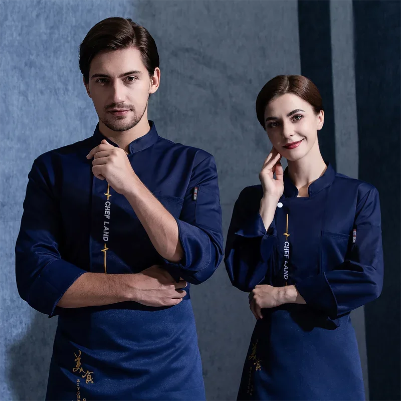 Vestes de Chef à manches longues pour hommes, uniforme de cuisine, Restaurant, chemise de boulangerie, manteau de Chef blanc respirant, tablier avec Logo personnalisé