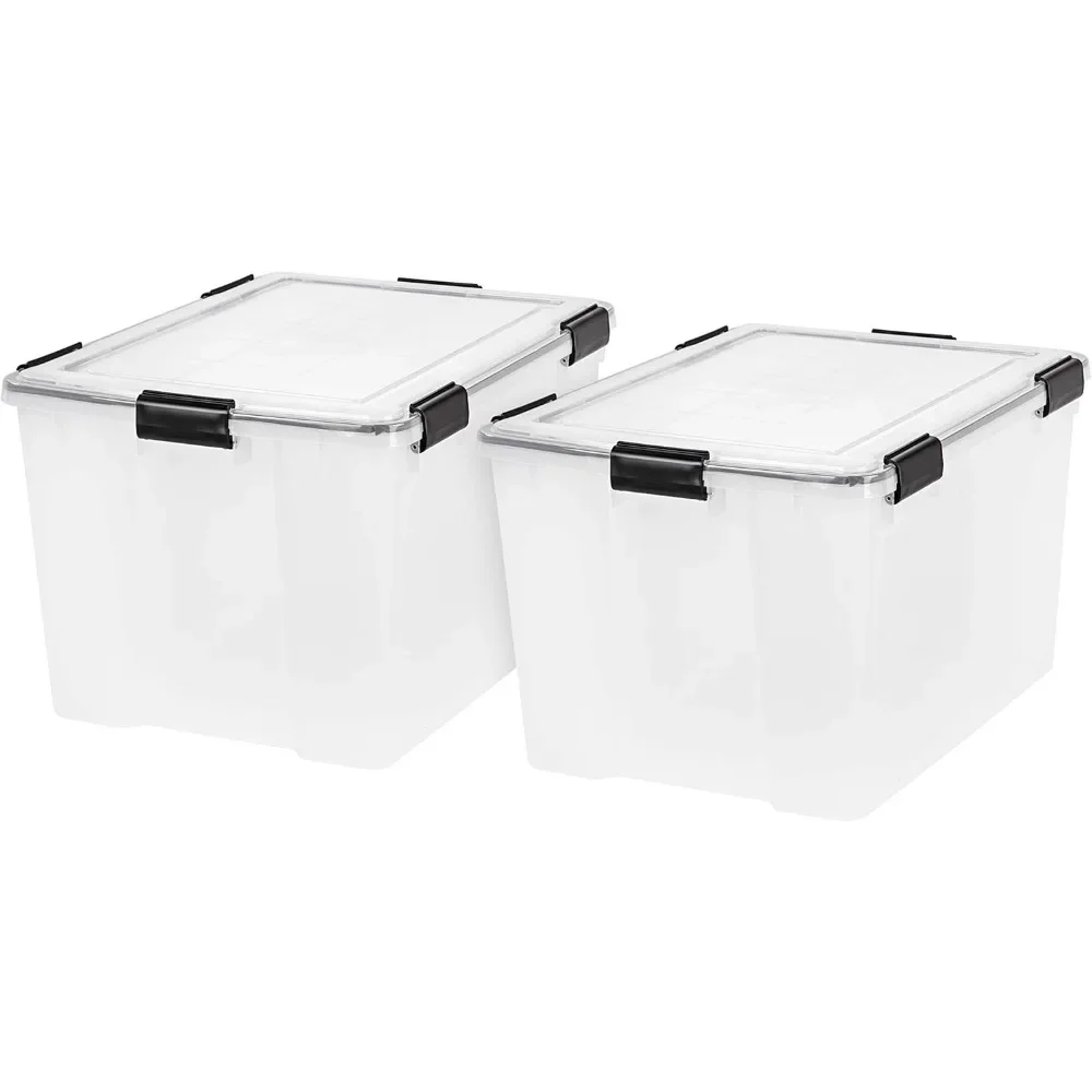 

74 Qt Storage Box with Gasket Seal Lid, 2 Pack - BPA-Free, Made in USA - Heavy Duty Moving Containers with Tight Latch