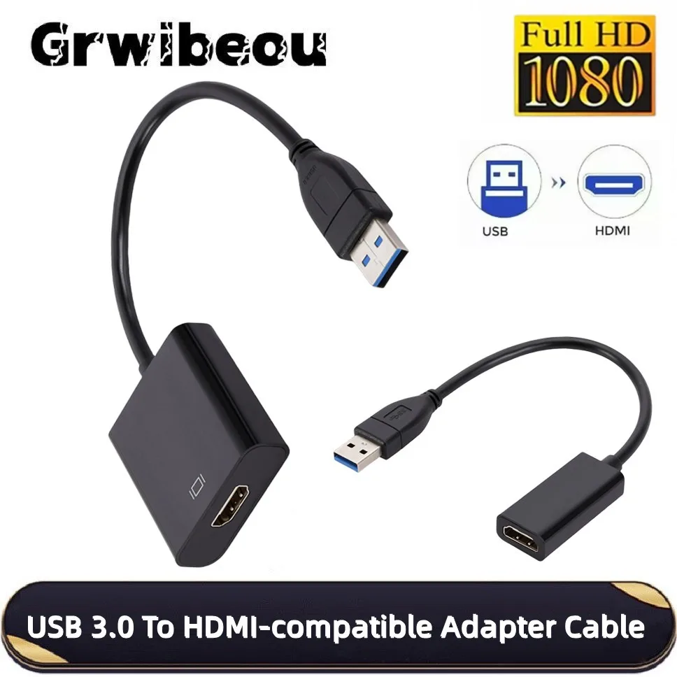

GRWIBEOU USB 3.0-HDMI-совместимый адаптер 1080P Портативный кабель USB 3.0 в HDMI-конвертер для проектора HDTV ПК Ноутбук Windows