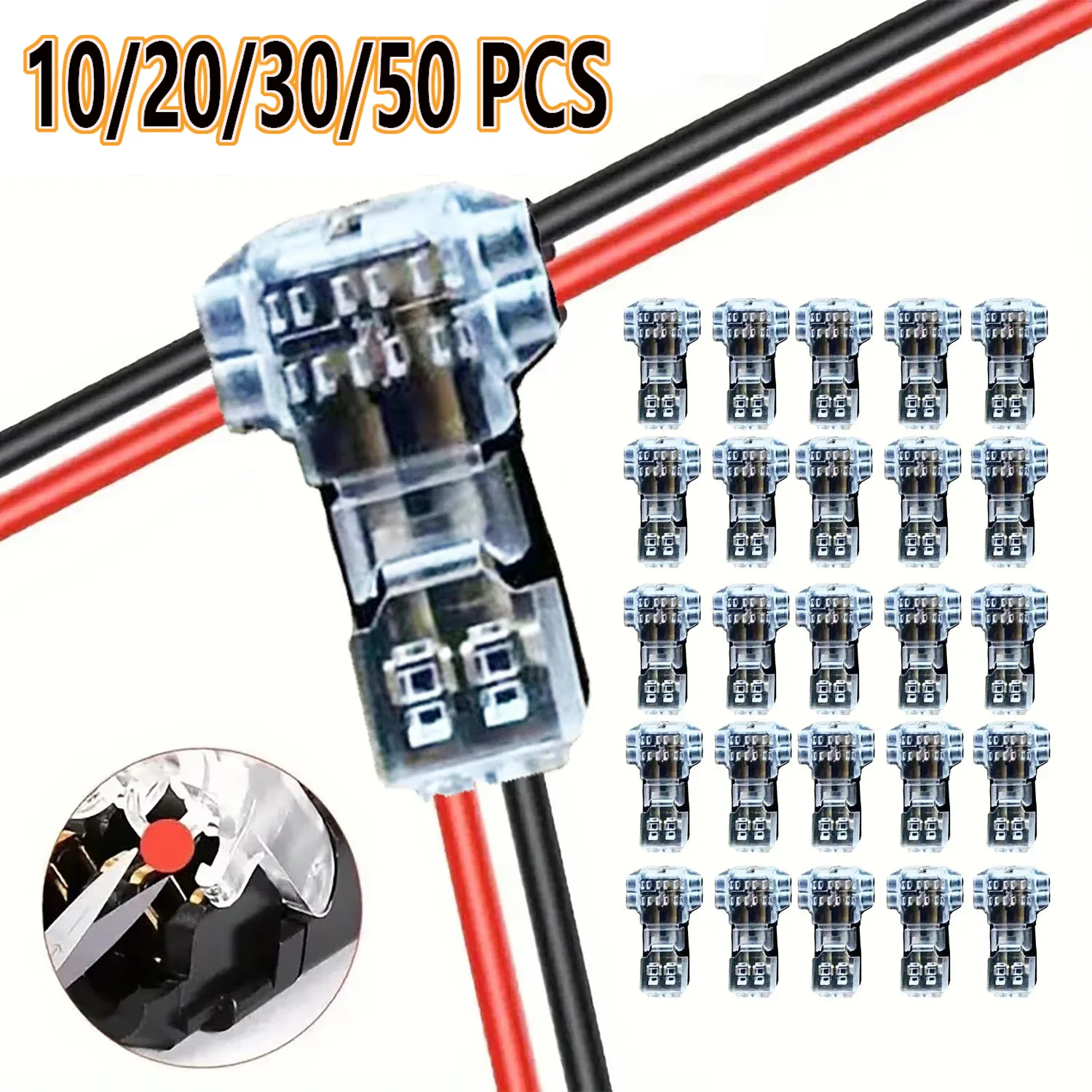 T-Type 1 Pin Low Voltage Wire Connector Solderless No Stripping Quick Splice Tool-Free Universal 2-Way Compact Terminal Joint