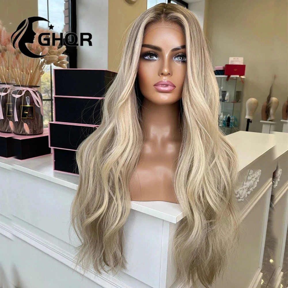 Wig rambut manusia pirang terang 613 wig Frontal renda alami bergelombang transparan renda prepked Wig manusia Brasil diputihkan Kno