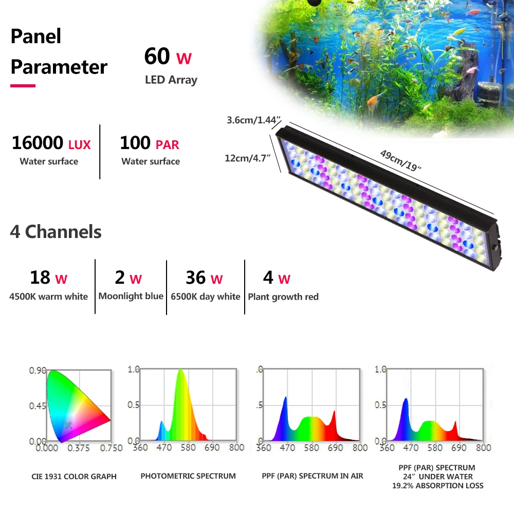 Imagem -02 - Wrgb Led Aquarium Light com Temporizador Poderosa Luz do Tanque de Peixes Iluminação para Decoração de Aquários Luzes Frescas Plantadas Nascer do Sol 60150cm