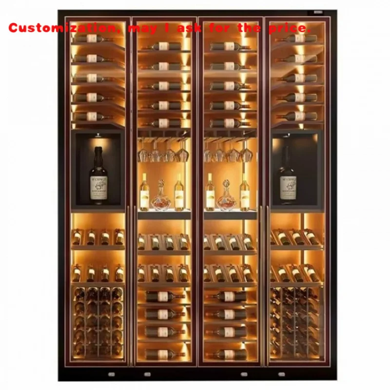custom.Customized Led Lighting High-end Living Room Home bar Glass showcase Stainless Steel Wine Cabinet