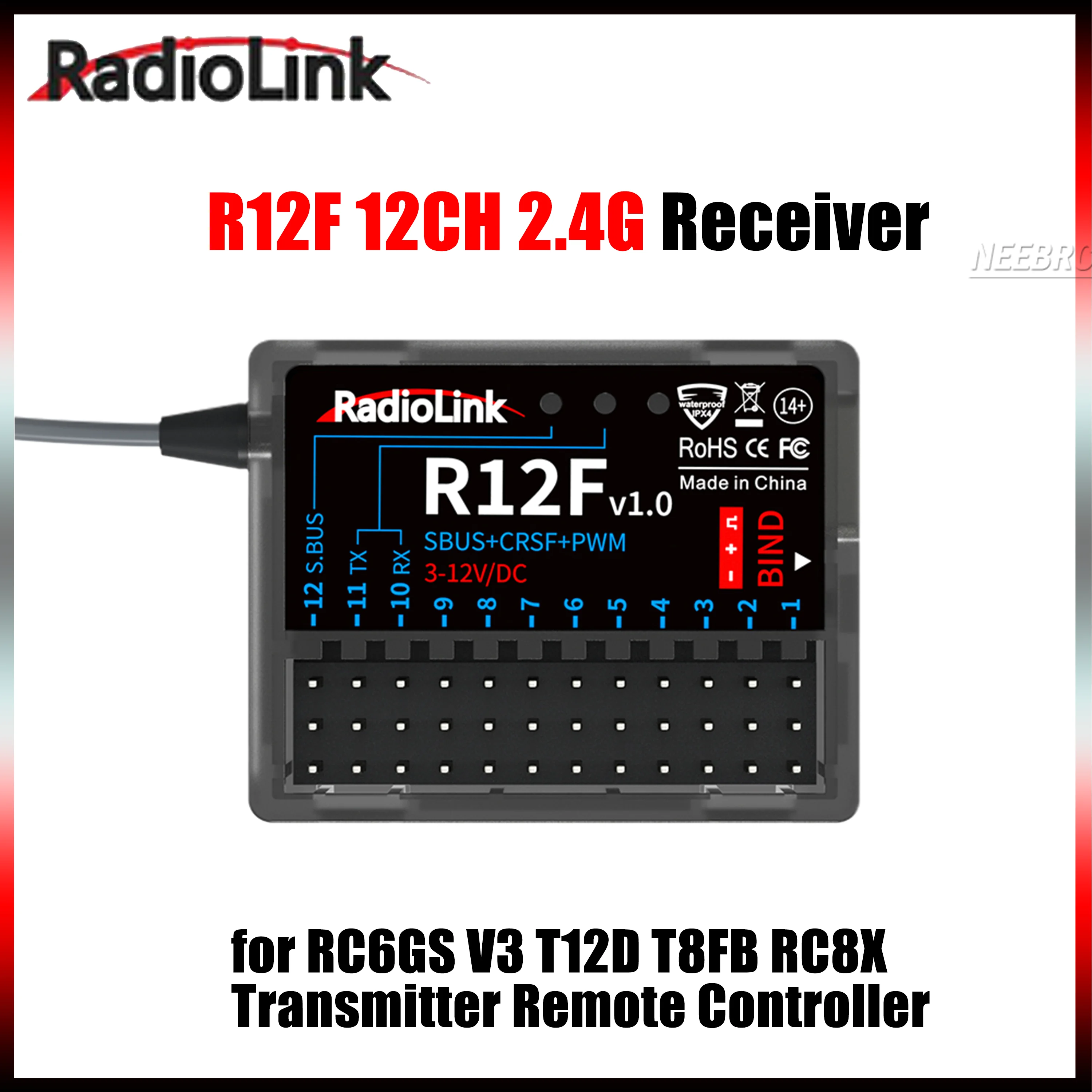 Radiolink R12F 2.4G 12 Channel Receiver Built-in Simulator Program with Voltage Transmission & Telemetry for RC Plane Car Parts