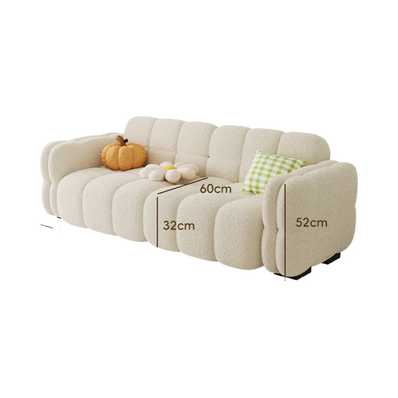 Cream wind marshmallow sofa small apartment living room Internet celebrity fabric double three lamb wool bedroom lazy small sofa