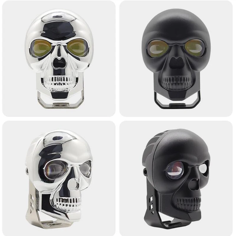 New Skull Style Motorcycle LED Headlight Mini Driving Light Universal Dual Color Spotlights for Motorbike Truck Trailer Off-road