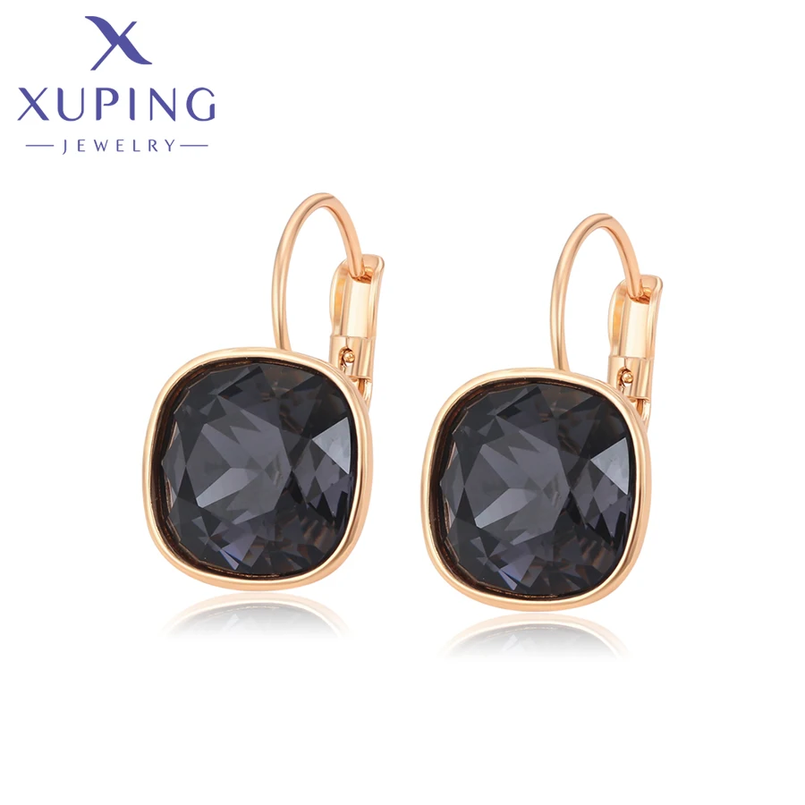 Xuping Jewelry Exquisite Fashion Square Copper Alloy Gold Color Huggies Crystal Earrings for Women School Party Gifts X000652013