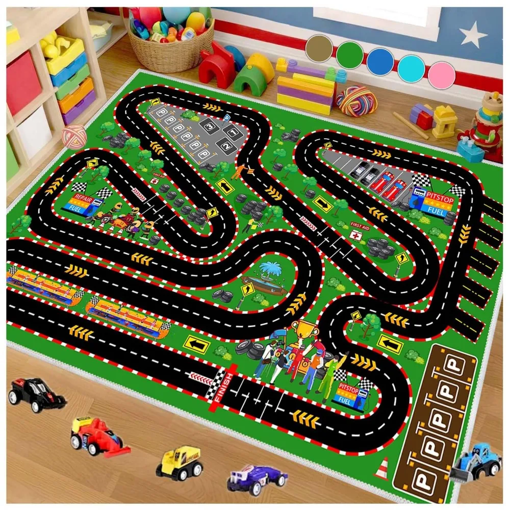 Kinderspielteppich, Matte, Teppich – Racing Track City Design, Heimdekoration, weiche Lernspiel-Bodenmatte für Schlafzimmer, Schlafzimmer, Dekoration