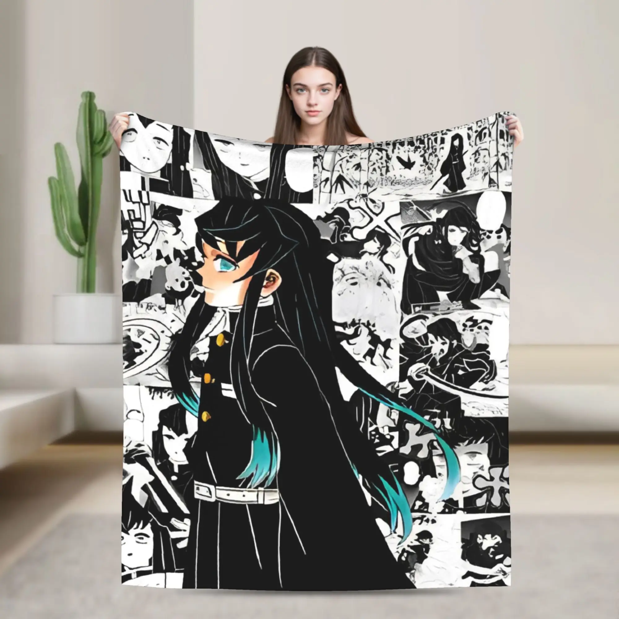 Muichiro Tokito  Blankets Fleece Textile Decor Multi-function Lightweight Throw Blankets for Bed Travel Bedding Throws