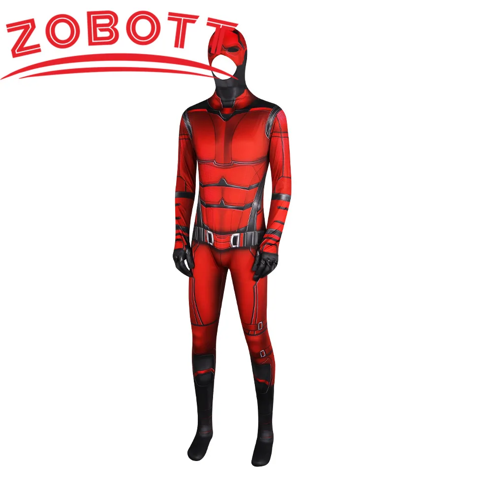 NEW Born Daredevil Cosplay Costume Matt Murdock Red Spandex Jumpsuit Hat Outfits Superhero Zentai Suits Men Bodysuit for Adult