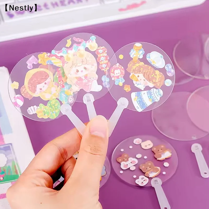 5pcs Transparent Blank Fan Children  Blank Hand Fan Stage Performance Hand Fan Decor For DIY Craft Make Hand Graffiti Fan〔Nest〕