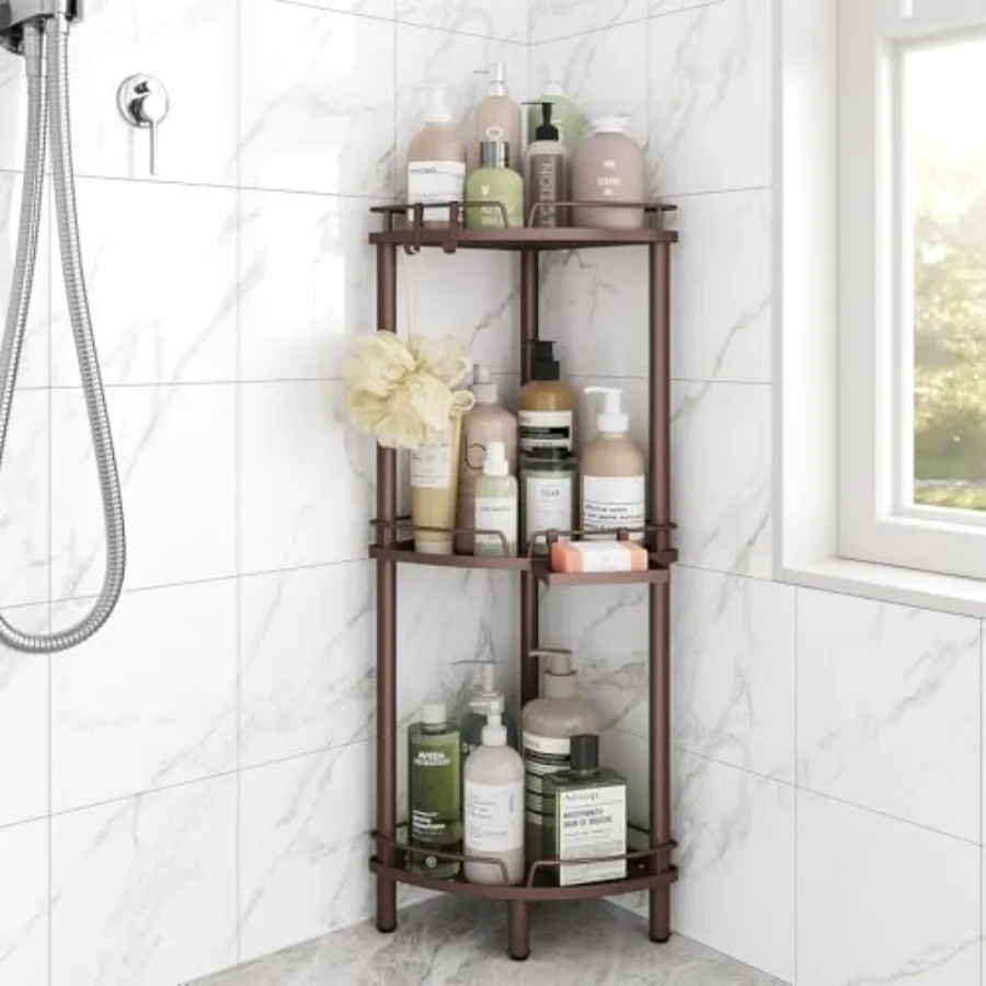 

Corner Shower Caddy Standing Rustproof Metal Shower Organizer with Soap Holder Floor Shower Corner Shelf Rack Storage Stands wi