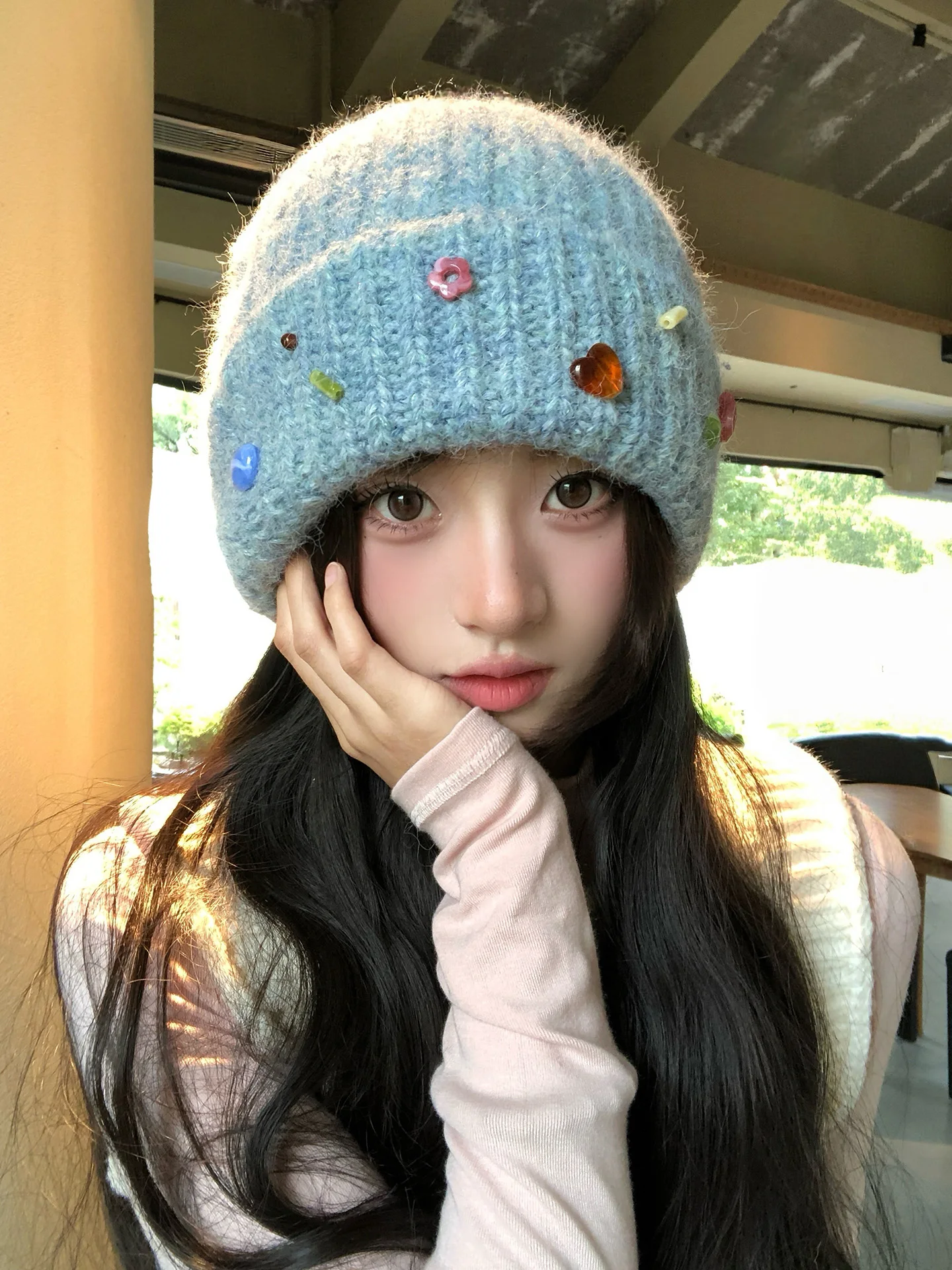  Stone Knitted Woolen Hat Women's Autumn Winter New Style Ear Protection Cold Proof Face Slimming Warm All-Inclusive Hat