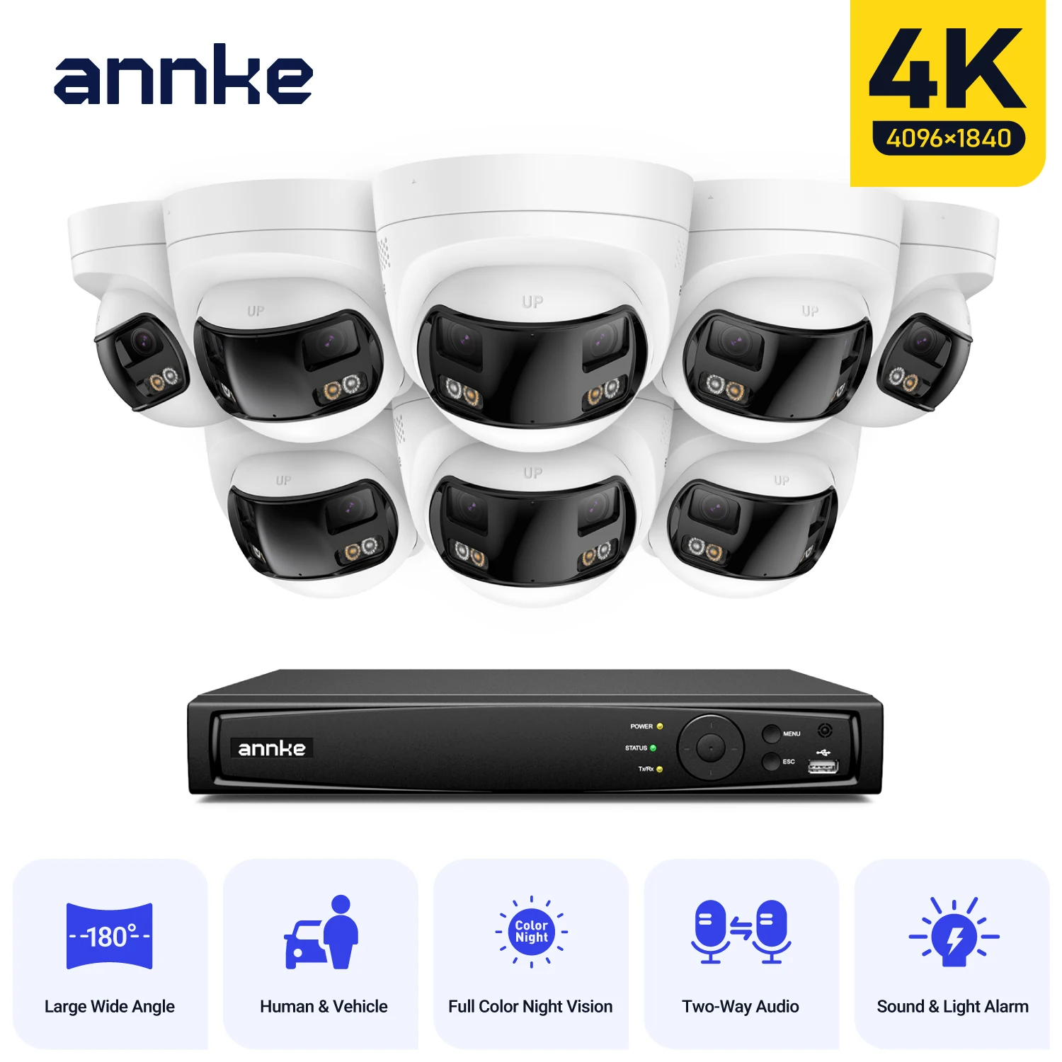ANNKE security camera system 4k 8mp 180 Panoramic Dual Lens 8CH NVR cctv camera system Night Vision 8mp security camera outdoor