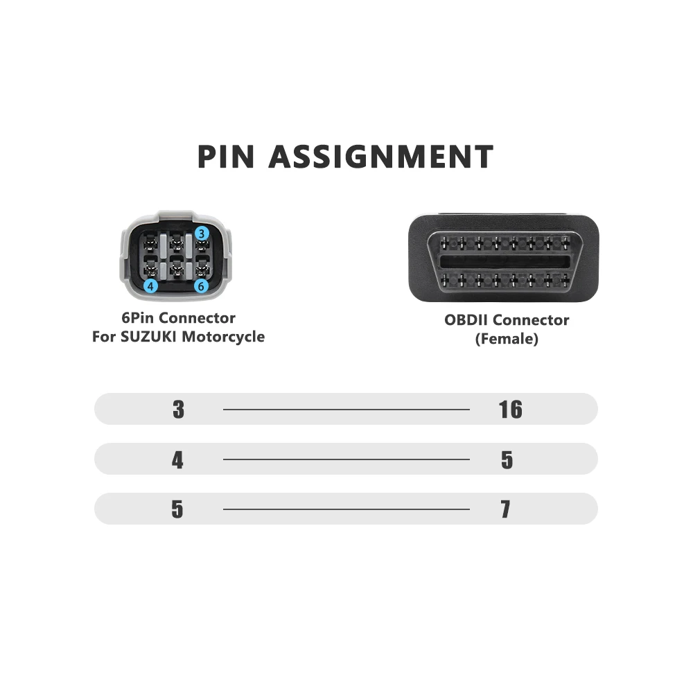 For Suzuki 6 Pin OBD2 Connector Motorcycle Diagnostic Extension Cable 6 to 16 Pin Adapter OBD 2 Extension Cable OBD2 Connector