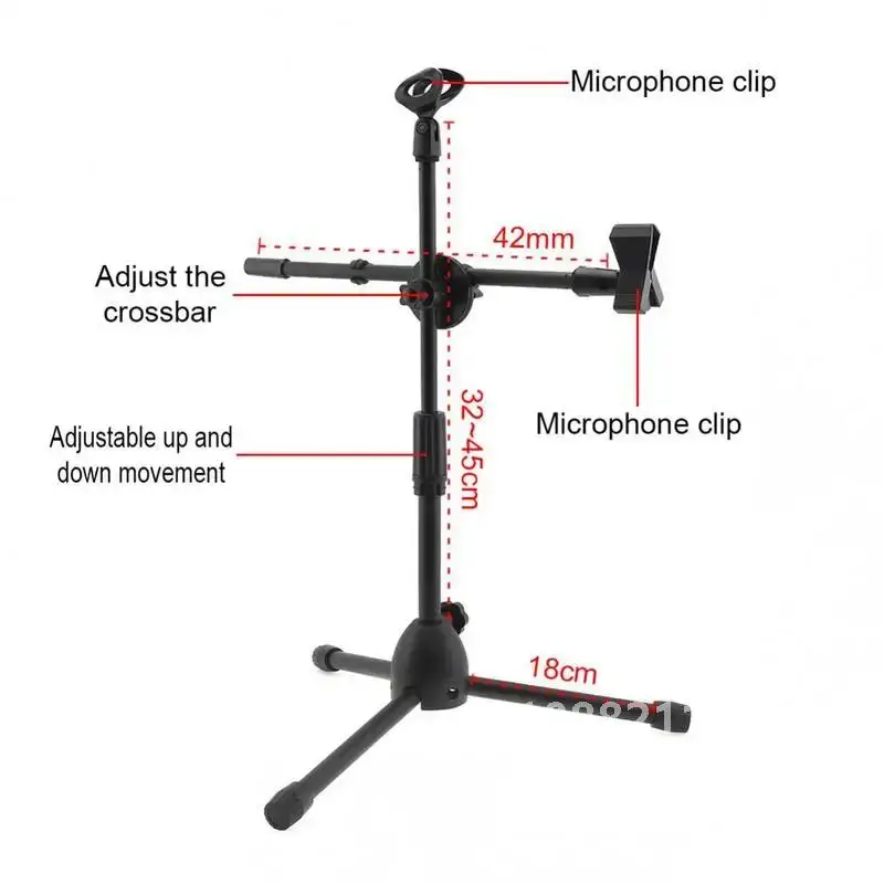 Microphone Stand Mic Stand Holder Portable Foldable Angle Adjustable Tripod With Mic Clip Holder Adjustable Desktop Microphone