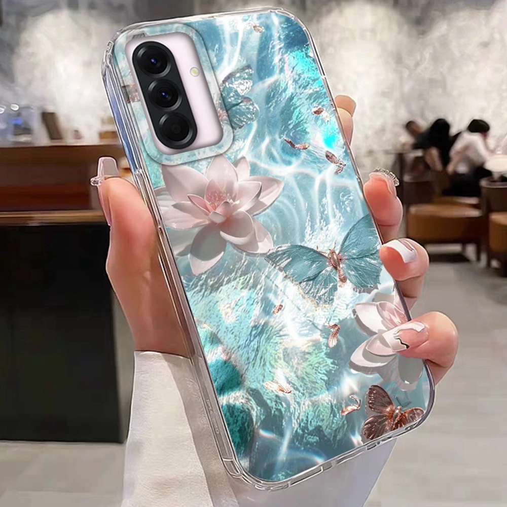 蓮の花と蝶の女の子のスマホケース、Samsung Galaxy A56 A36 A16 A17 A26 A07 A55 A35 A25 A54 S24 S25 Ultra S22 S23 FE用カバー/フンダ