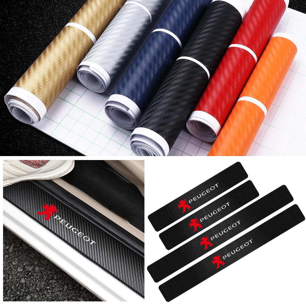 4pcs Carbon Fiber Car Door Scuff Plate sticker Decal Car Styling For Peugeot 208 2012~2018 308 2014~2021 2008 3008 107 106 406