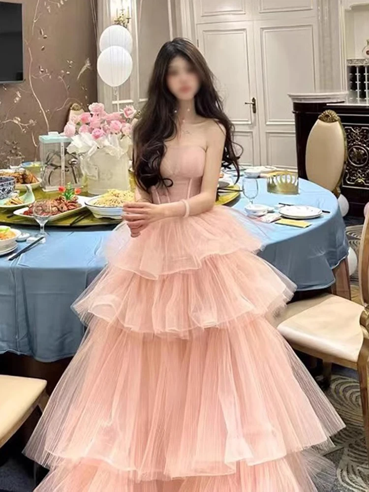 

Ele Pink Strapl Evening Gown Women's New 2026 Birthday Par Adult Ceremony Princ Dr Luxury Unique High-End Feeling