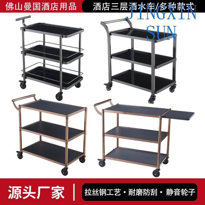 High-end stainless  dining  Hotel restaurant food delivery  Hand push cake cart Service cart Mobile side dish