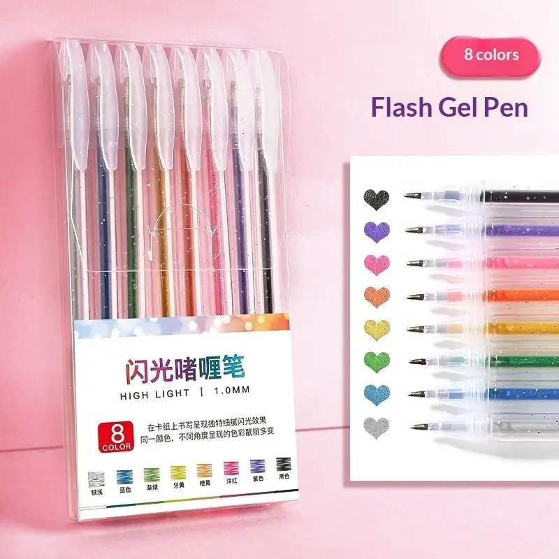 8/12/18 Colors Glitter Gel Pen 1.2mm Metal Glitter Color Ballpoint Pen Paper Cardstock Diary Cute Drawing DIY Art