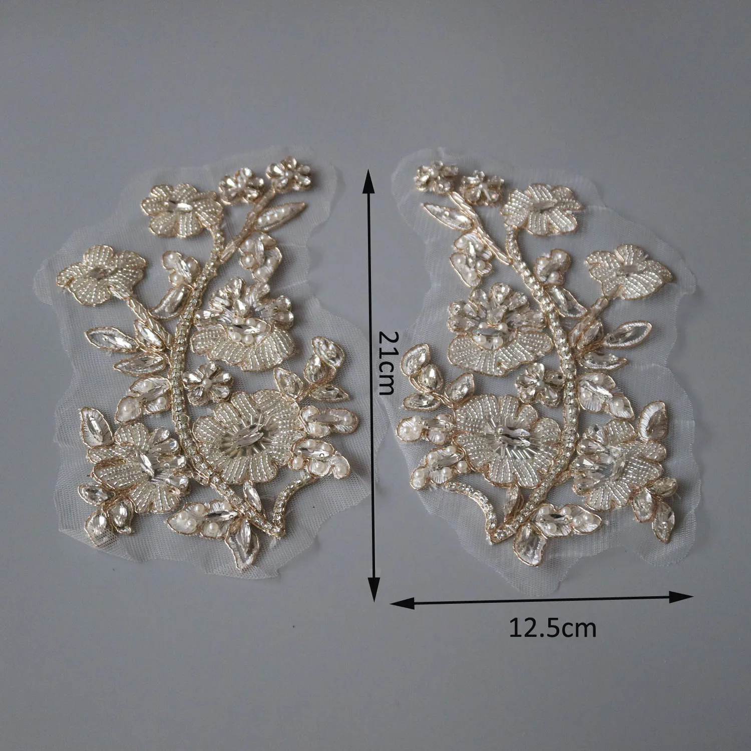 2 Stück/Paar Luxuriöse Glas-Strass-Perlen-Applikationen für Kleidung, DIY-Applikationen zum Aufnähen, Blumenapplikationen für Hochzeitskleider, Stickerei – Detail 32