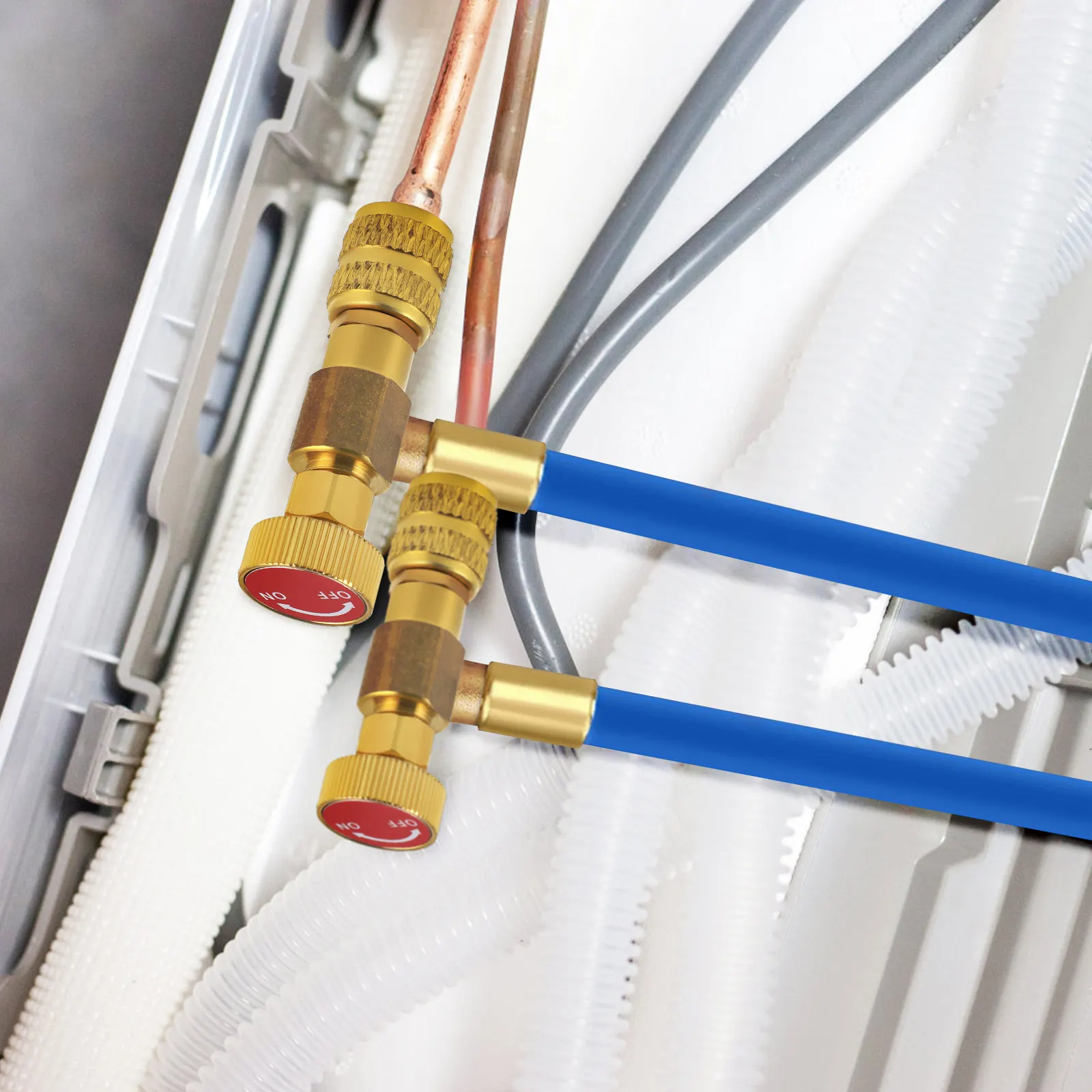 

Комплект из 2 латунных заправочных клапанов для кондиционеров (R410a, R32) с быстроразъемным соединением