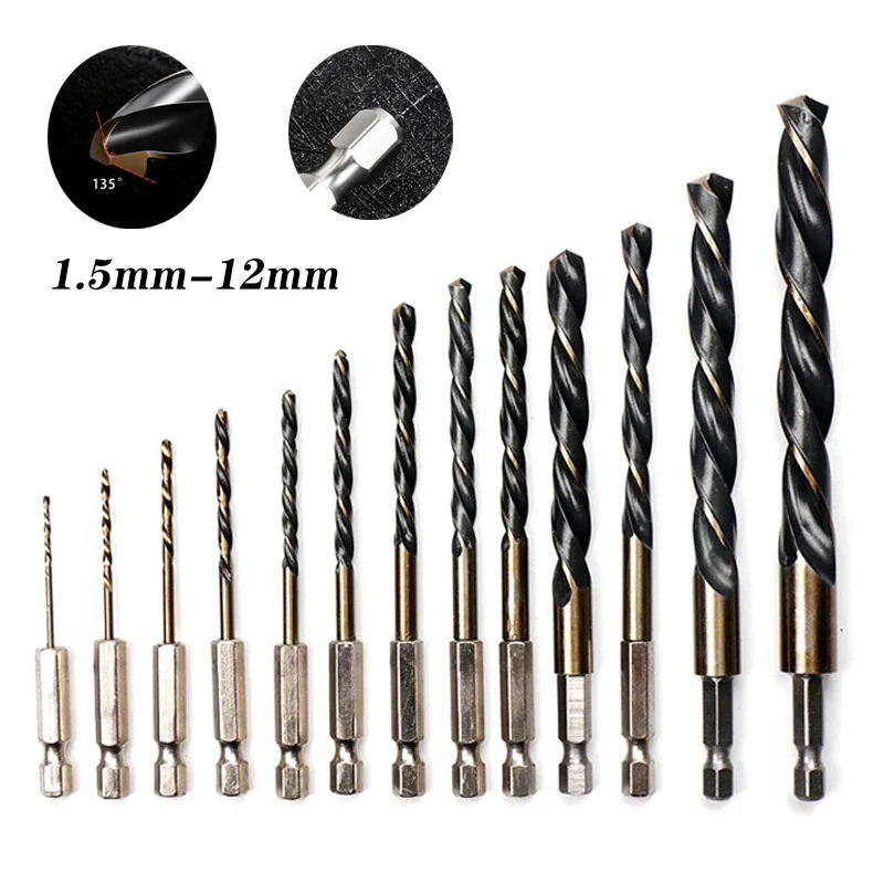 

Hex Shank HSS Twist Drill Bit Set Hex Shank for Quick Change Wood Metal Hole Cutter Core Drilling Tool Power Tools Accessories