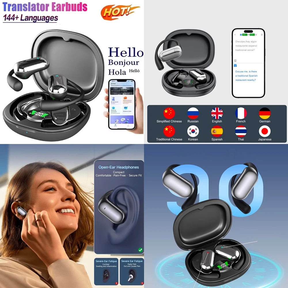 

Беспроводные наушники-переводчики UYUXIO Bt 5.4 с функцией перевода в реальном времени, поддержкой 144 онлайн-языков, OWS AI, для путешествий