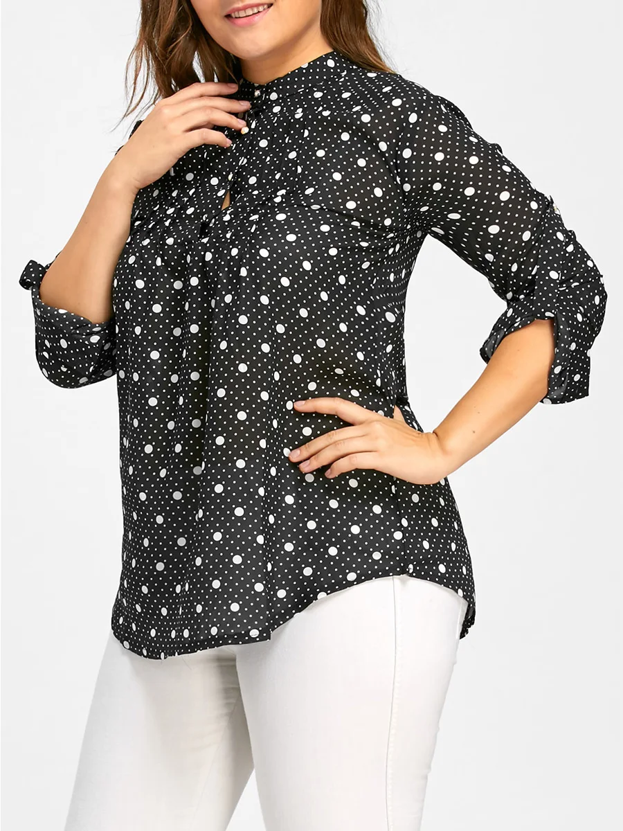 Spring And Summer Plus Size Plain Collar Chiffon Blouse Women's Loose Long Sleeve Breathable Front Button Over Shirt