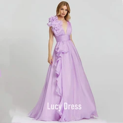 Lucy Classic Long Chiffon  Evening Dresses With Slit A-Line Pleated V-Neck Side Slit Formal Party Dress for Women Classic Long