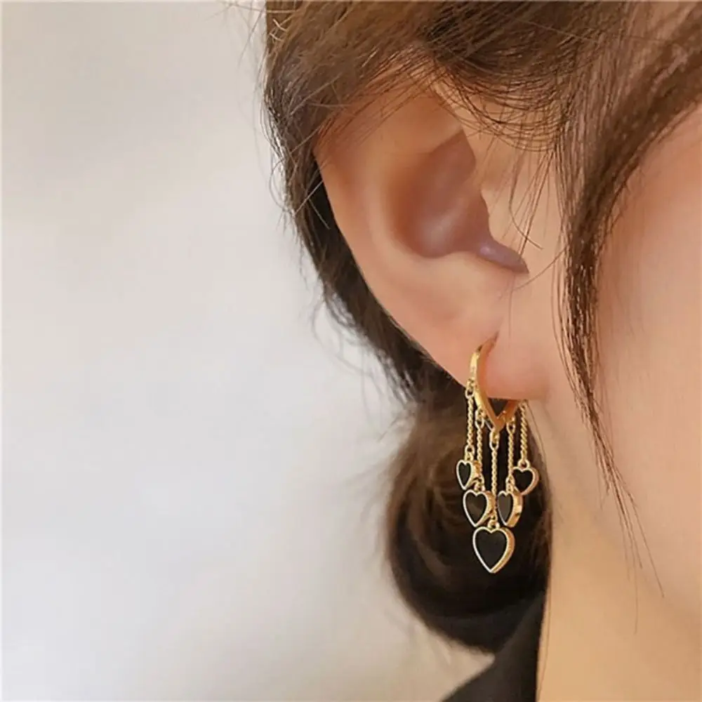 High Sense Heart Shape Dangle Earrings Tassel Pendant Alloy Ear Ornaments Light Luxury Stylish Ear Buckle Daily Wear