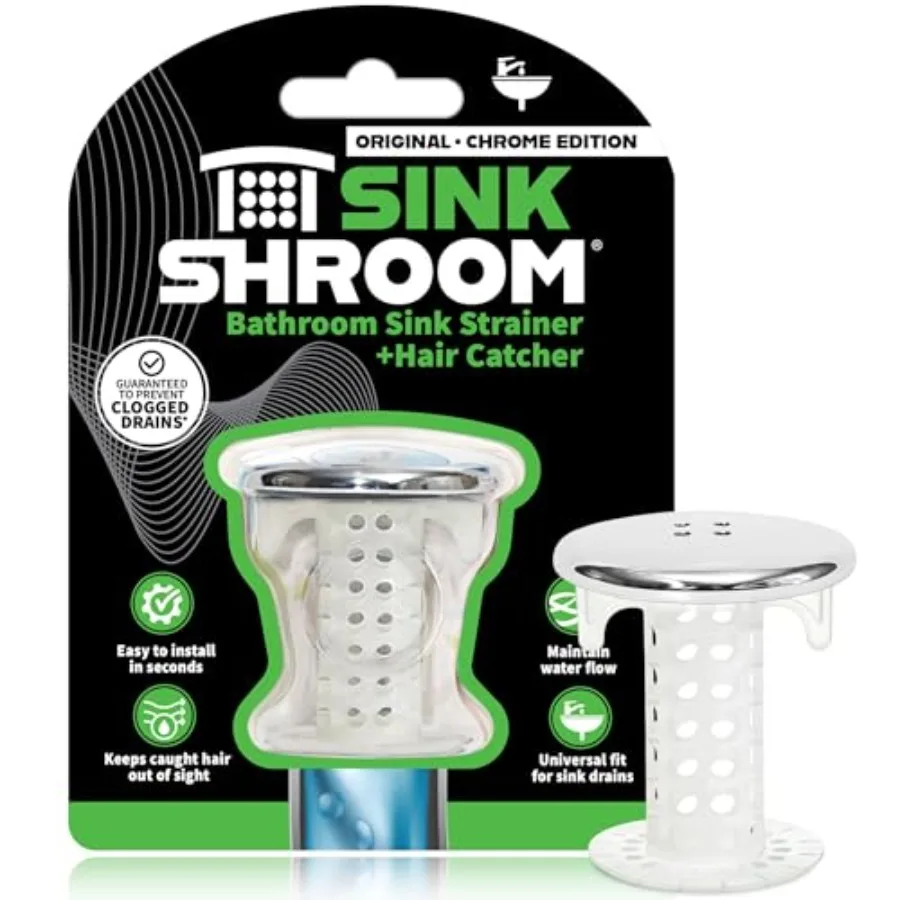 

Revolutionary Bathroom Sink Drain Protector Hair Catcher, Strainer, Snare, Silicone, Brushed, Chrome Edition, 1" -1.4