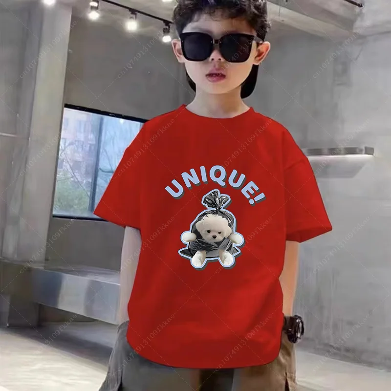 Cotton TShirts Kid Cartoon Clothes Cute Cat Dog Print TShirt Boys Girls Summer Short Toddler Tees Harajuku Plus Size Casaul Tops