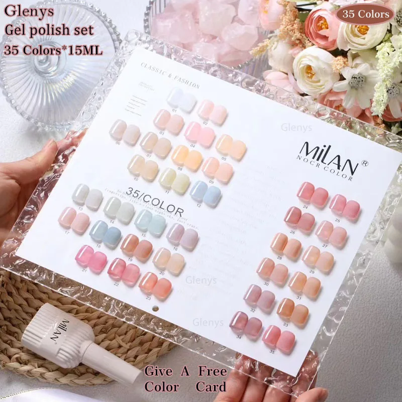 Cinta de esmalte de uñas con ramas de flores de 35 colores, tabla de colores para salón de uñas, juego de aprendizaje de gel UV, venta al por mayor, 15ml