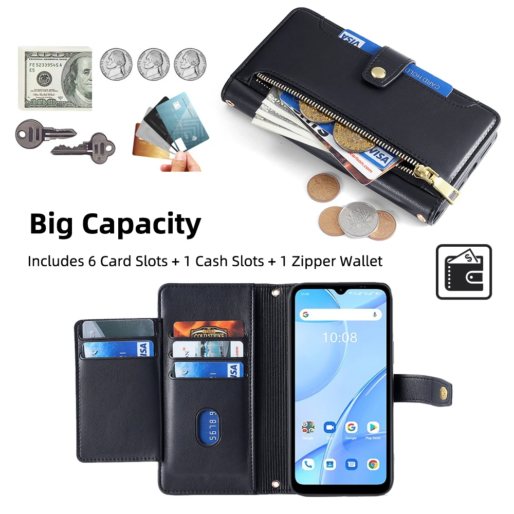 Reno5 Lite Reno Z A 5A 4Z Case Zipper Leather Wallet Shell for OPPO Reno 5 6 Pro Plus 2 2Z 3 4 SE Lite 4F 5F 5Z 5K Flip Cover